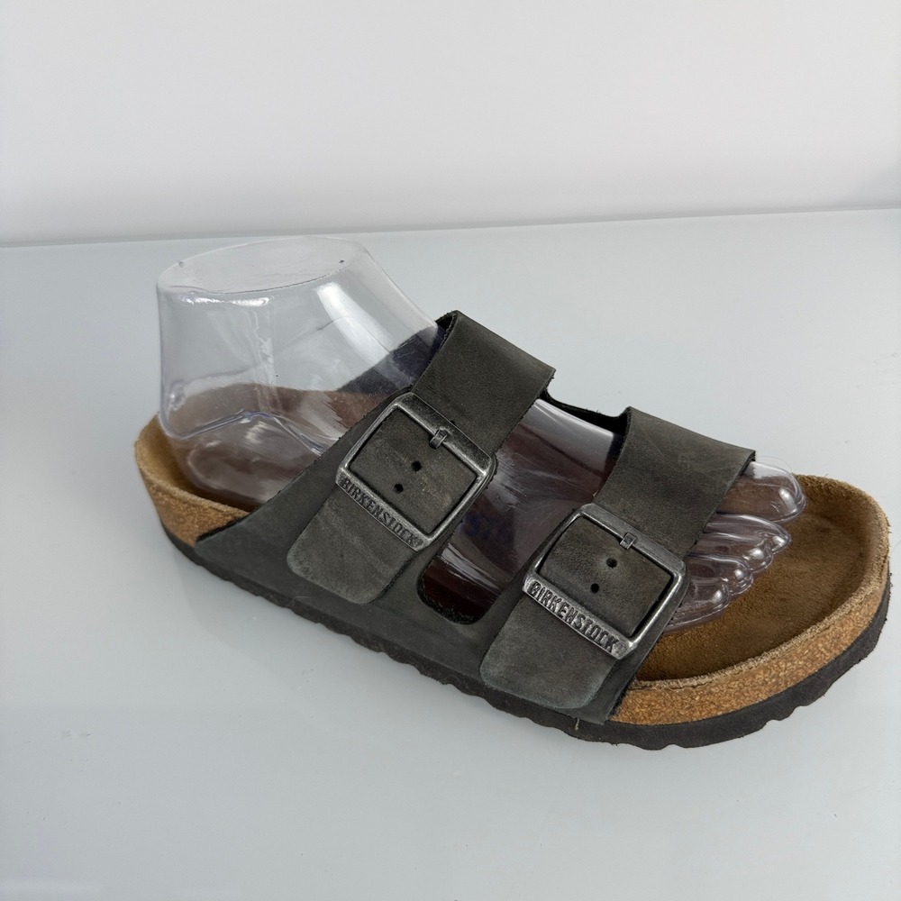Birkenstock Arizona Sandals Womens 38 Iron Gray Oiled Leather Soft Footbed 11202 - Picture 2 of 12